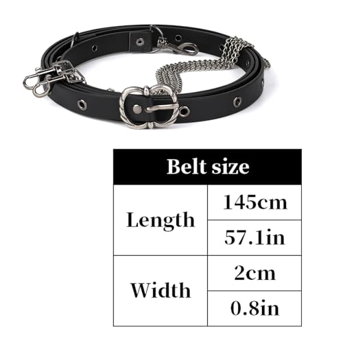 Image of HiiFeuer Medieval DIY Faux Leather Metal Chain Belt, Vintage Adjustable Thin Belt For Women, Retro Skinny Belt For Dresses