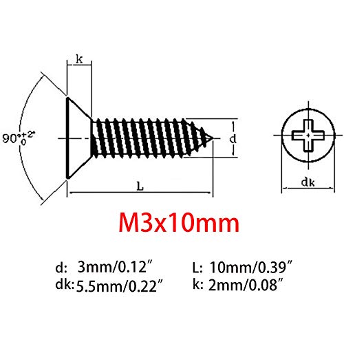 Tornillos autorroscantes M3x10mm cabeza plana acero inoxidable 304 miniatura 2