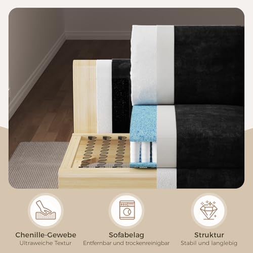 KKL Couch 2 Sitzer Sofa mit LED-Lichtschläuche und Konsolentisch, mit 2 AC-Ladeanschlüssen und 2 USB-Anschlüssen Chenille für Wohnzimmer/Schlafzimmer/Wohnung – Bild 8