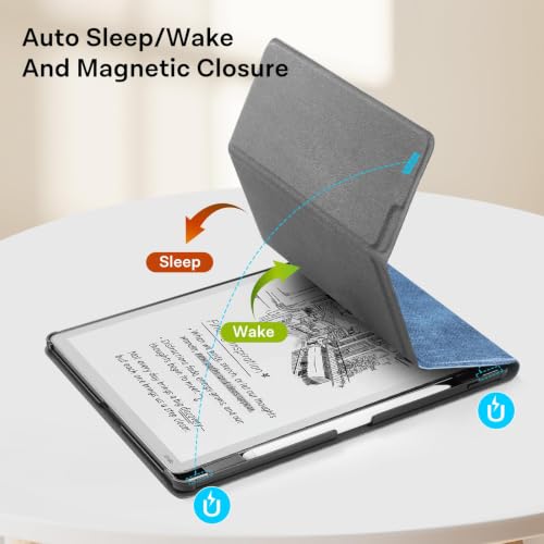 Image of CoBak Case for 11 inch Kindle Scribe 3rd Generation 2025, Kindle Scribe Colorsoft with Two Viewing Angles - All New PU Leather Cover with Auto Sleep Wake, Pen Holder. Sandy Beige