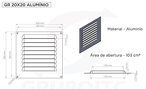 Grade De Ventilação Quadrada De Alumínio Itc 20x20 Cm