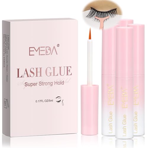 Eyelash Glue 4pcs Clear Glue - Super Strong Hold Professional Lash Glue Latex Free Eyelash Glue Waterproof Lash Glue White Strip Eyelash Adhesive EMEDA