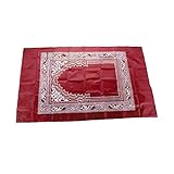 Sungpunet Muslim Praying Mat Muslim Prayer Rug Islamic Carpet Blanket Pocket Portable Print with Compass Bag for Travel Home Dark Red