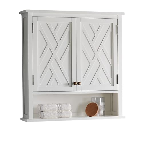 Alaterre Furniture Coventry Wall Mounted Bathroom Cabinet with Shaker-Style Doors, Adjustable Shelf & Open Storage – 27" x 29" Space-Saving Organizer for Small Bathrooms