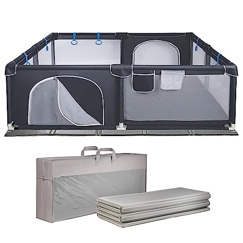 ONVAYA® Laufgitter mit faltbarer Spielmatte | Laufstall für Babys | 160 x 200 cm | Schutzgitter für Kinder | Rechteckiges Krabbelgitter | Absperrgitter | Babyzaun in Grau | sicher & schadstofffrei
