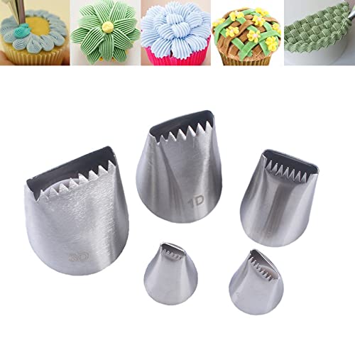 Tabiger 5pcs Half Row Woven Flower Piping Nozzles Kit, Cream Icing Decorating Tips with Zigzag Opening, Stainless Steel