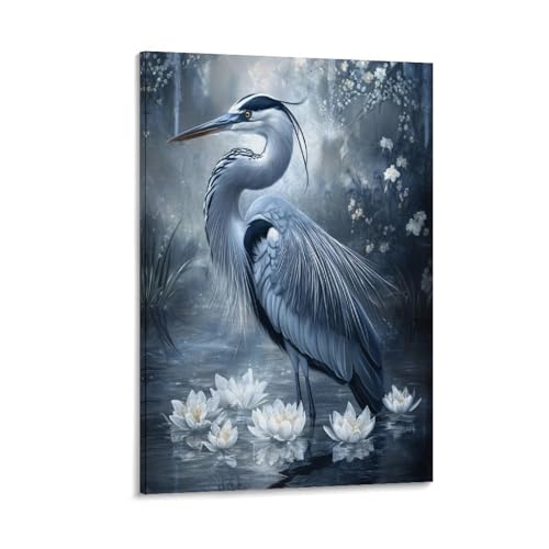Toile murale héron de la forêt DEBAOKA - Tableau abstrait encadré 60x90 cm pour salon