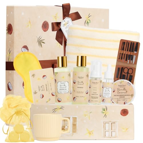 33Pcs Coconut Vanilla Spa Bath Gift Basket for Women & Men, Skin Care Set