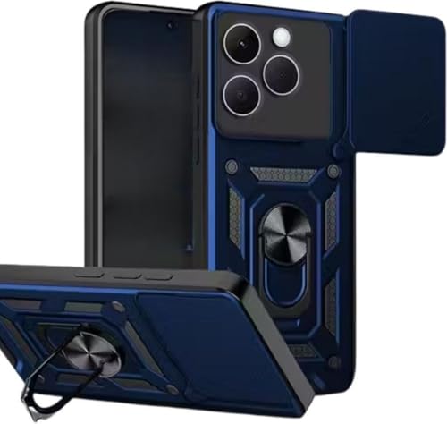 Image of SPAZY CASE Realme 15T Back Cover | Heavy Duty Hybrid Case with 360 Degree Rotating Finger Ring Holder + Slider Shutter Camera Protection Case for Realme 15T - Blue