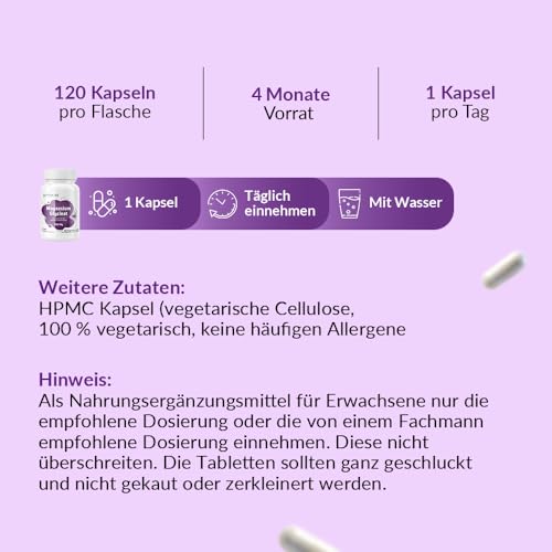 Magnesiumglycinat 350mg elementares Magnesium – Vorrat für 4 Monate – Magnesiumbisglycinat – 120 vegane Kapseln - Ambrosial