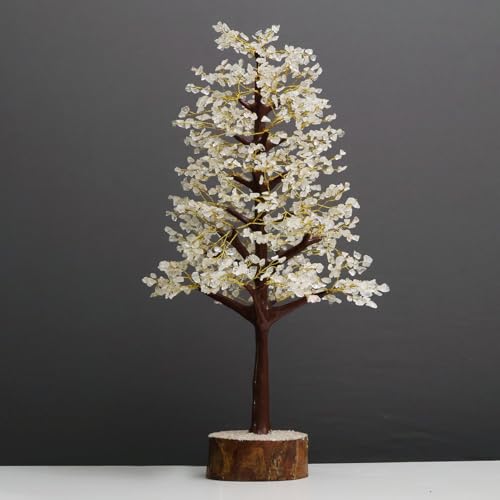 Image of Clear Quartz Crystal Tree (1500 Beads) M-Seal Showpieces for Aesthetic Home Decoration | Handmade Gemstone Showpiece for Home Decor Living Room & Feng Shui | Spiritual Gifting & Decorative Items