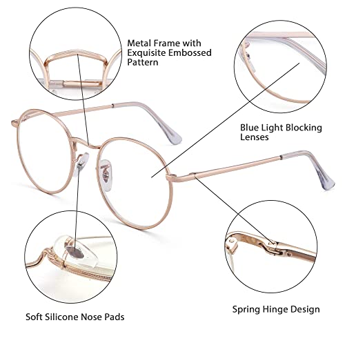 Jm Retro Round Reading Glasses Women Spring Hinge Metal Frame Blue Light Blocking Computer Readers Gold +1.5 #TOP2
