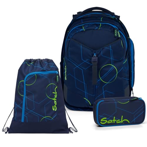 Satch Match Schulrucksack Set 3tlg. inkl. Schlamperbox und Sportbeutel (Blue Tech)