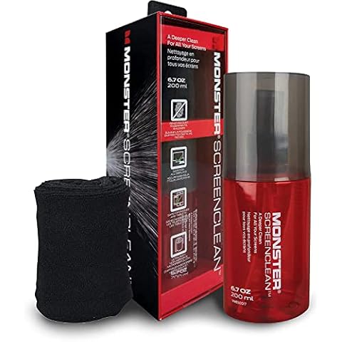 Monster 6.7 oz. Spray Screen Cleaner Kit with Microfiber Cloth for Electronic Devices – Ideal for LED, LCD, OLED, Smart TV, Computer Monitors, Laptops, iPad, and iPhone Screens Cover