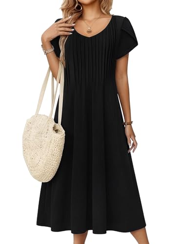 Zeagoo Women Midi Dress Floral Summer Dresses with Sleeves Womens