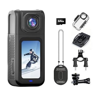 Wolfeevo 4K Thumb Action Camera with 180° Rotatable Lens, 38.3g Ultra-Light Mini Wearable POV Camera, Portable Vlogging,Helmet Cam for Cycling,Motorcycle (with 64G-Card, Black)