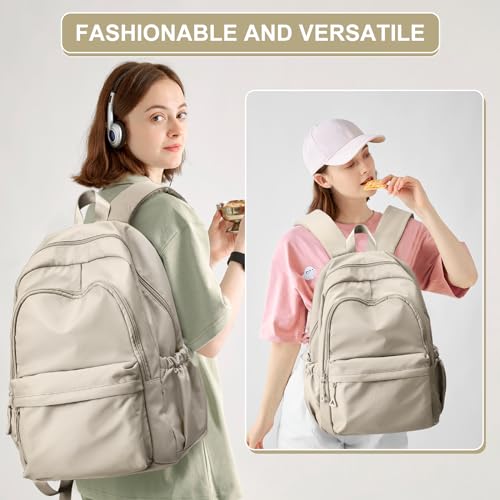Casual Laptop Backpack for Women Men College Bookbag Waterproof Lightweight School Bag 15.6inch Laptop Daypack Large Capacity School Backpack for Teens Boys Girls (khaki)4
