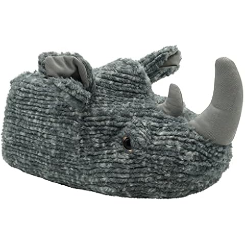 Heat Treats Mens / Older Boys Grey Rhino 3D Novelty Slippers Sizes UK 7-12 (numeric_9) Cover