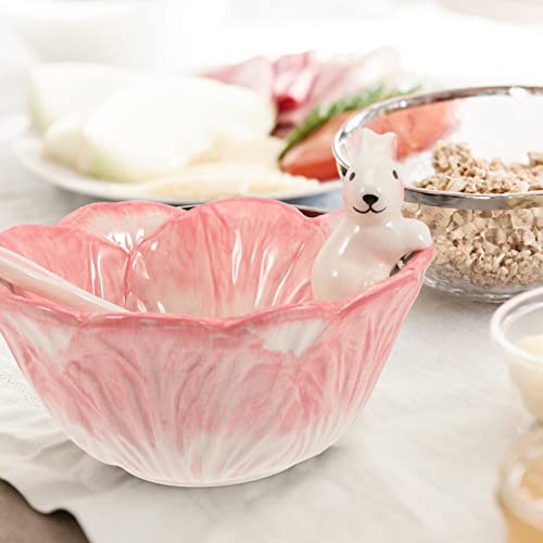 Rabbit Cabbage Bowl With Spoon, Ceramic Bunny Candy Dish For Fruit Salad Dessert Serving Bowl Decor As Girly Christmas Favor (Pink) #TOP7