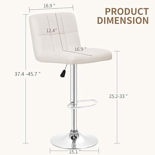 Image of BestOffice Bar Stools Set of 2, Adjustable PU Leather Swivel Barstools, Modern Counter Stools with Back and Footrest, Counter Height Barstools for Bar, Kitchen and Dining Room