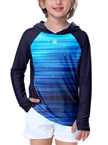 Image of AOBUTE Unisex Kids Long Sleeve Hoodie Rash Guard Boys UPF 50+ Swim Top with Thumb Hole 3-12 Years