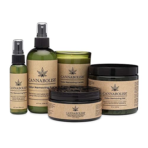 Cannabolish Full Lineup Kit - Cannabolish Smoke Odor Eliminating Candle 7oz, Smoke Odor Removing Spray and Air Freshener, 8oz + 2oz, Odor Removing Gel, 15oz + 7oz