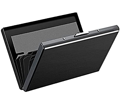 Contacts Ultra Thin Business Credit Card Holder for Men & Women, Stainless Steel Wallet RFID Blocking Slim Metal Case for Travel and Work, Great as a Gift for Your Family or Friends (Black)