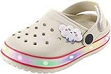 Ethylen-Vinylacetat-Sohle Kinder Clogs LED Gartenschuhe Jungen Mädchen Maultieren Leuchten Sandalen Slip auf leichten rutschfesten-1 breites kleines Kind_Beige