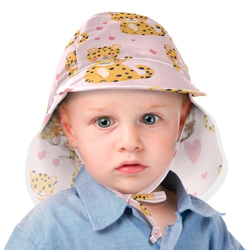 Toddler Boy Girl Sun Hats Baby Boys Summer Hat Toddler Girl UPF 50 Wide Brim Traveling Camping Hat Happy Cartoon Leopard Pink2