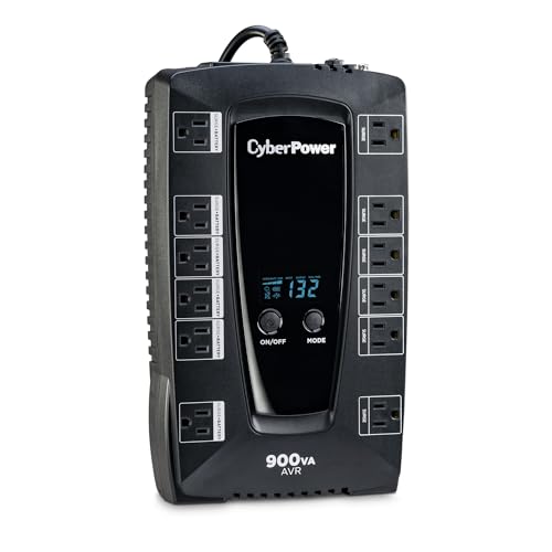 CyberPower AVRG900LCD Intelligent LCD UPS System, 900VA/480W, 12 Outlets, AVR, Compact