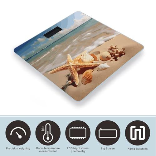 Báscula digital de baño Seashells Starfish con pantalla LCD grande miniatura 3