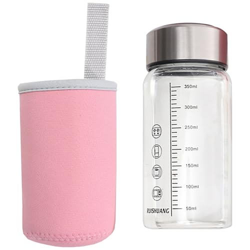 HGENAHGTF Vaso transparente graduado unisex, diseño resistente, materiales resistentes al calor, bebida directa, portátil, para oficinas, gimnasio, botella de agua de vidrio portátil