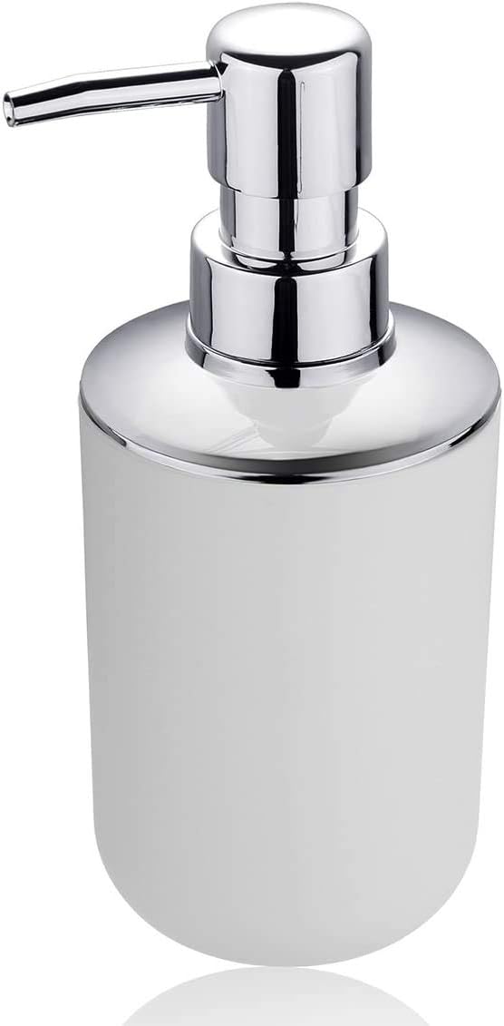6 Pcs Plastic Bathroom Accessory Set Luxury Bath Accessories Bath Set Lotion Bottles, Toothbrush Holder, Tooth Mug, Soap Dish, Toilet Brush, Trash Can, Rubbish Bin (White)