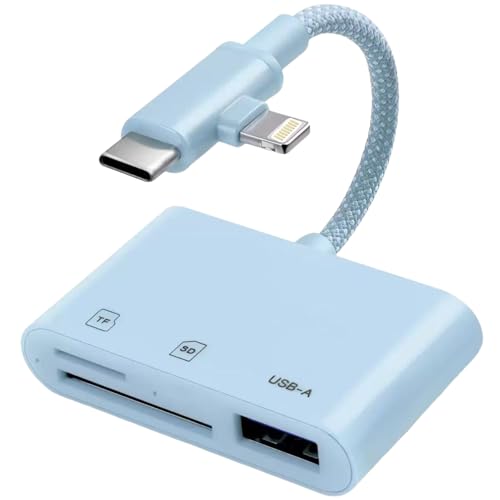 Lecteur de carte SD iPhone et USB C en nylon tressé bleu adaptateur microSD pour iPad