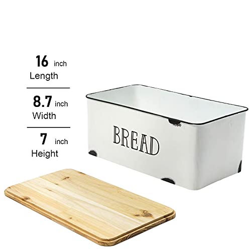 Avv Farmhouse Bread Box For Kitchen Countertop Metal White Loaf Of Bread Storage Container Large Vintage Bin Retro Rustic Counter Breadbox #TOP6