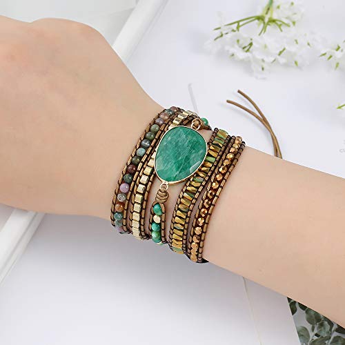 Plumiss Boho Handmade Green Aventurine Stone 5 Wrap Bracelets Natural Stone Beaded Multiple Strand Bracelet Jewelry #TOP1