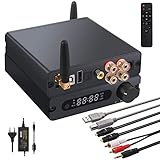 【Amplificador HiFi Bluetooth 5.0 + Convertidor DAC】 Este convertidor transforma señales de audio digital ópticas, coaxiales, USB y Bluetooth en señales de audio analógicas estéreo y admite amplificación estéreo HIFI 192K / 24bit, facilitando a resolver el problema de conectar diferentes interfaces de audio con amplificadores analógicos y hace que la expresión de la señal musical sea más natural, más realista y más cercana a la calidad de sonido de la fuente.