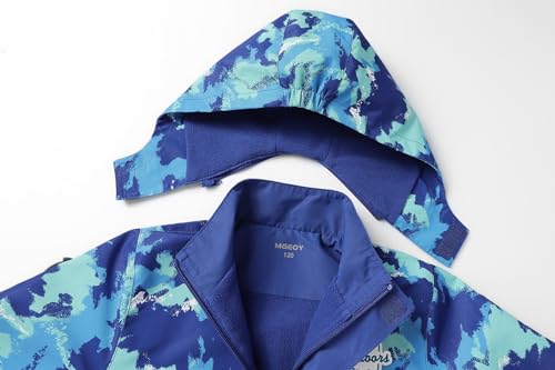 Image of MGEOY Boys Girls Rain Jackets Lightweight Waterproof Hooded Raincoats Windbreakers for Kids 4-12Y, Blue-2(lining:fleece)