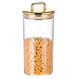 32 oz Large Acrylic Storage Apothecary Jar with Gold Airtight Lid | Bathroom Vanity Organizer Containers | Ideal Decorative Canisters for Shells, Bath Salt, Grains, Cotton Ball, Flossers