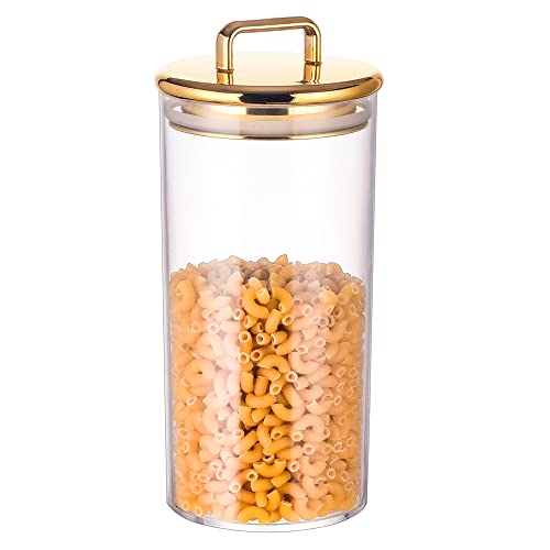 Yuejum 32 Oz Large Acrylic Storage Apothecary Jar With Gold Airtight Lid | Bathroom Vanity Organizer Containers | Perfect Decorative Canisters For Shells, Bath Salt, Grains, Cotton Ball, Flossers #TOP14