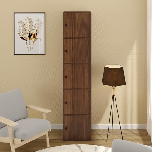 Image of BLUEWUD Calcio 5-Tier Storage Unit Filing Cabinet Rack Organizer Wardrobe Almirah Cupboard for Clothes with Closed Shelves for Bedroom Kitchen Living Room Home, DIY(Brown Maple) (37 x 36 x 169)