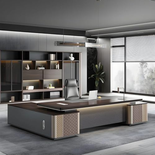 Image of Lakdi The Furniture Co Director & Executive L-Shape Office Table Modern Desk Made in MDF with Side Unit Drawer and Storage Wire Manager - Brown - LDL-622