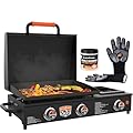 22 inch Blackstone Griddle with Hood and Side Burner, 1860 Tabletop Flat Top Grill Propane Portable Gas Grill for Camping and Outdoor BBQ Grill with Blackstone Seasoning, and Blackstone Griddle Gloves