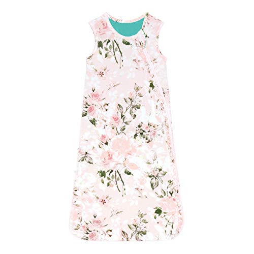Posh Peanut Baby Wearable Blanket - Newborn Sleeveless Ruffled Sleep Bag - Viscose from Bamboo Infant Wear (1 TOG, 0-6 Months, Vintage Pink Rose)