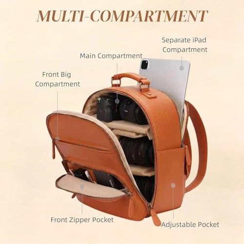 Mochila para cámara de cuero PU clásica 10L marrón miniatura 7