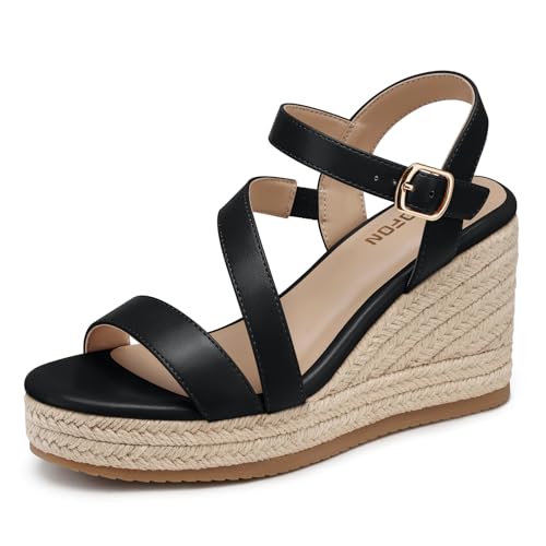 Image of TEMOFON Wedge Sandals for Women Platform: Espadrille Ankle Strap Buckle Wedge - Comfortable Dressy Summer Womens Sandals