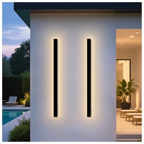 Image of Modern Outdoor Wall Lights, 2 Pack 71 Inch Long Exterior Wall Sconce | LED 3000K Wall Mount Lighting Fixture with Junction Box IP65 Waterproof Outside Light Fixtures for House Garage Front Door