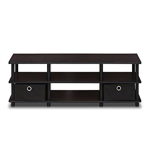 Image of Furinno ECON TV Stand, 3-Tier Entertainment Center with Shelf, TV Console with Storage Bins, Open Frame for Cable Management, Toolless Assembly, for Living Room, Bedroom, Espresso
