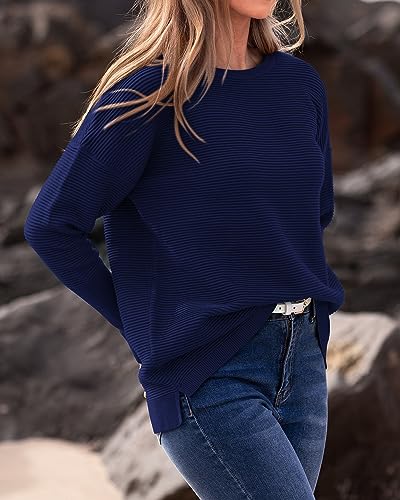 BTFBM Fall Sweaters for Women 2025 Casual Long Sleeve Sweater Striped Loose Fit Pullover Tops