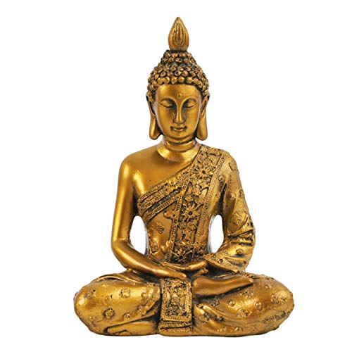 Image of TIED RIBBONS Decorative Buddha Idol Statue Showpiece Decoration Items for Home Decor Living Room Bedroom Pooja Office Desk Table Top Wall Shelf Gifting, 14 cm , 8 cm, Gold